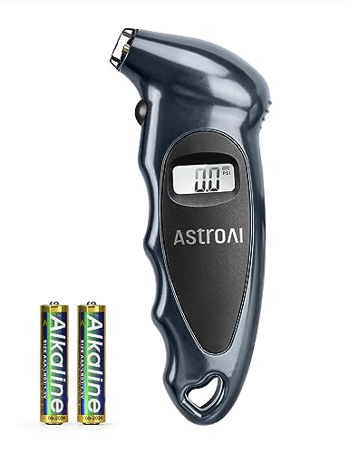 AstroAI Digital Tire Pressure Gauge with Replaceable AAA Battery, 150 PSI 4 Settings Stocking Stuffers for Car Truck Bicycle Backlit LCD Non-Slip Grip Car Accessories, Gray