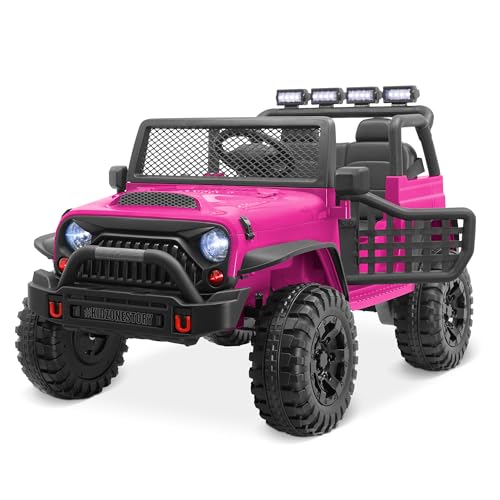 Kidzone 12V 3.8 MPH Kids 2-Seater Ride On Truck Car Electric Vehicles w/Personalize License Plate, 4-Wheeler Suspension, Parent Remote Control, MP3, 3 Speeds, LED Lights, Bluetooth, Radio - Pink