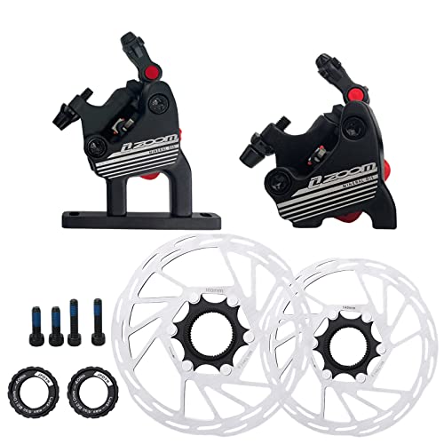 JFOYH Zoom HB108 Flat Mount Cable Actuated Hydraulic Bicycle Bike Disc Brake Caliper Set, Front and Rear Line Pulling Calipers for Road Bike/Gravel Bike/Cyclo-Cross with 140mm+160mm Centerlock Rotors