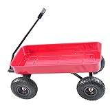 Outdoor Garden Lawn Wagon All Terrain Pulling,Original Classic Red, Air Tires Big Foot Panel Wagon, up to 176LB All Steel Wagon Bed Children Kids' Pull-Along Wagons for Garden Yard Outdoor (Scarlet)