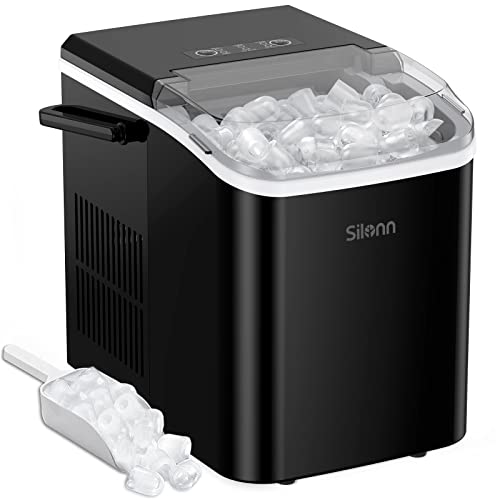 Silonn Countertop Ice Maker Machine, Portable Ice Makers Countertop with Handle, Makes up to 27 lbs. of Ice Per Day, 9 Cubes in 7 Mins, Self-Cleaning Ice Maker with Ice Scoop and Basket