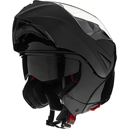 ILM Motorcycle Helmets Modular Dual Visor Flip-up Full Face Street Bike Racing Helmet DOT 5 Colors Model 808 (XL, Gloss Black)