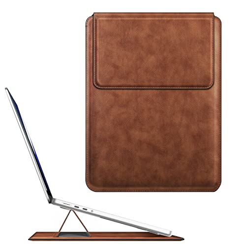 Fintie Sleeve Case for MacBook Air 13.6 M2 A2681/MacBook Pro 14 A2992 A2918 A2779 A2442/MacBook Pro 13 M2 (2016-2022)/MacBook Air 13.3 - Premium PU Leather Slim Bag Cover with Stand Feature, Brown