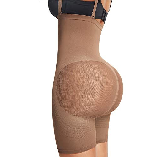 Lover-Beauty Butt Lifting Shapewear for Women Tummy Control Fajas Strapless BBL Shorts Butt Lifter Seamless Body Shaper, Brown, Medium-Large