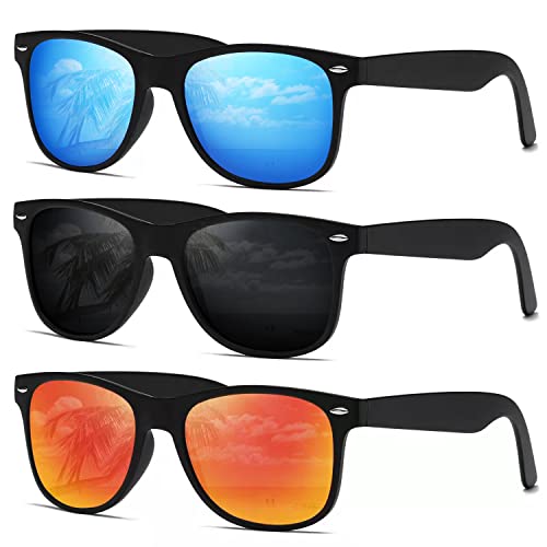 DEMIKOS Sunglasses Men Polarized Sunglasses for Mens Womens Retro Mirror Lens for Driving Fishing UV400 Protection (3 PACK)