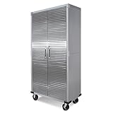 Seville Classics Ultra HD Precision Cut Steel Body Safety Lockable Storage Filing Cabinet Organizer Locker, Gym, Workshop, Kitchen, Garage, Shelving, 36' x 18' x 72', Granite Gray
