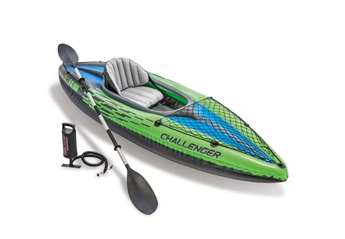 Intex Challenger K1 Inflatable Single Person Kayak Set and Accessory Kit with Aluminum Oar and High Output Air Pump Built for Lakes, Rivers, & Fishing