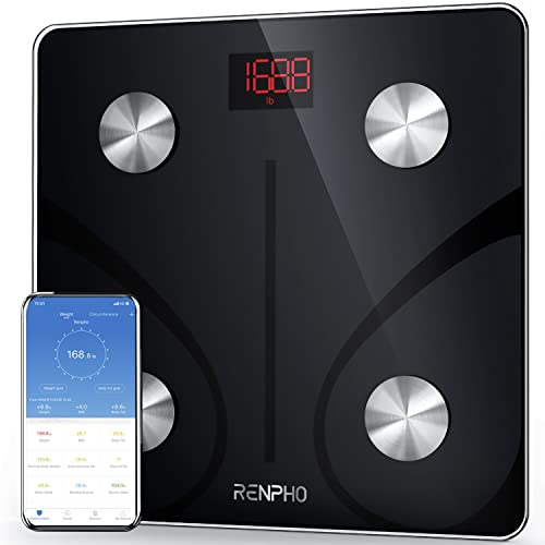 RENPHO Smart Scale for Body Weight, Digital Bathroom Scale BMI Weighing Bluetooth Body Fat Scale, Body Composition Monitor Health Analyzer with Smartphone App, 400 lbs - Black