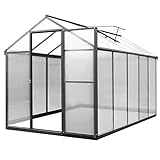 VEIKOUS 6' x 10' Greenhouse, Walk in Greenhouses for Outdoors, Polycarbonate Greenhouse Kit with Adjustable Roof Vent & Rain Gutter, Heavy-Duty Green House for Winter, Grey Hobby Greenhouse