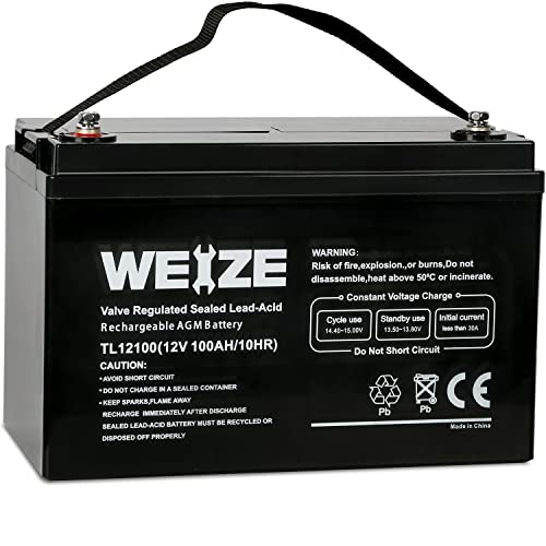 Weize Deep Cycle AGM 12 Volt 100Ah Battery, Maintenance-Free, 3% Self-Discharge Rate, 1150A Max Discharge Current, Perfect for RV, Solar, Trolling Motor, Wind, Marine, Camping and Off-Grid System