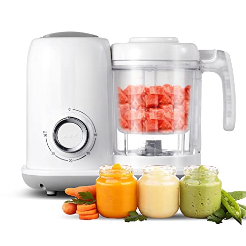 AMZBABYCHEF Baby Food Maker, 4 in 1 Baby Food Processor and Steamer, Puree Blender, Multifunctional Baby Puree Maker, Dishwasher Safe, White
