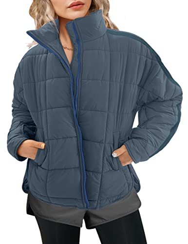 LEANI Women's Oversized Lightweight Puffer Jackets Long Sleeve Zipper Short Down Coat with Pockets