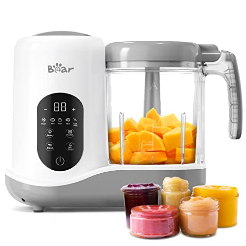 BEAR 2024 Baby Food Maker | One Step Baby Food Processor Steamer Puree Blender | Auto Cooking & Grinding | Baby Food Puree Maker with Self Cleans | Touch Screen Control, White