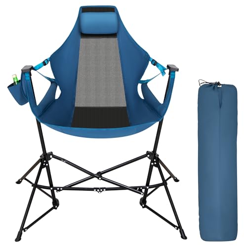 LET'S CAMP Hammock Chair Portable Camping Chair Oversized Folding Rocking Chair with Headrest and Cup Holder for Travel, Picnic, Patio, Fishing, Supports 300lbs