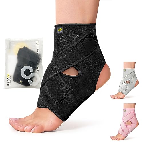 Bracoo Ankle Support Brace For Men & Women, Adjustable Compression Sleeve Strap Wrap, Sprain, Arthritis, Pain Relief, Sports Injuries and Recovery, Breathable Neoprene Brace, FS10 (Black, S/M)