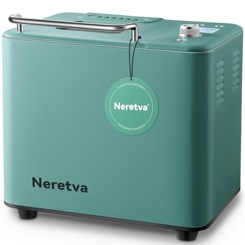 Neretva Bread Maker Machine, 20-in-1 2LB Automatic Breadmaker with Gluten Free Pizza Sourdough Setting, Digital, Programmable, 1 Hour Keep Warm, 2 Loaf Sizes, 3 Crust Colors - Receipe Booked Included