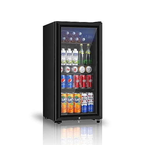 Saeoola Beverage Refrigerator, 3.2 Cu.ft Mini Fridge with Double Glass Door, Cooler for Soda, Beer or Wine for Home, Office or Bar with Adjustable Removable Shelves (Black)