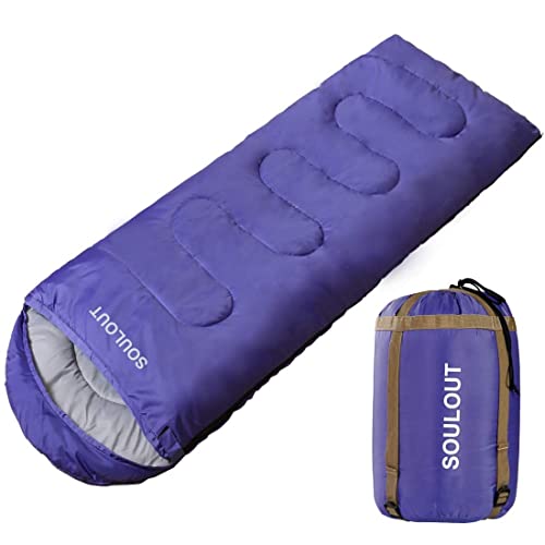 Envelope Sleeping Bag - 3-4 Seasons Warm Cold Weather Lightweight, Portable, Waterproof Compression Sack Adults & Kids - Indoor & Outdoor Activities: Traveling, Camping, Backpacking, Hiking, Purple