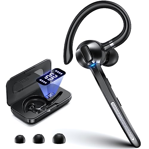 Ngsod Bluetooth Headset Wireless Earpiece with Built-in Mic 400mAh Display Charging Case 55H Playtime, V5.3 Bluetooth Earpiece for Cell Phone Computer, Hand-Free Headphones for Trucker Work