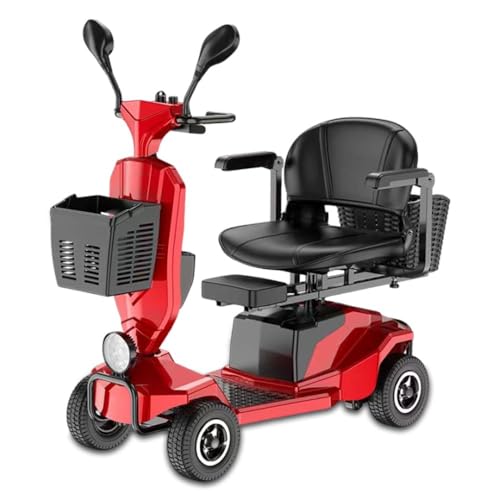 4 Wheel Mobility Scooter, Electric Power Mobile Wheelchair for Seniors Adult with Lights Collapsible, Mobility Scooter Foldable and Compact Duty Travel Scooter w/Basket Extended Battery Red
