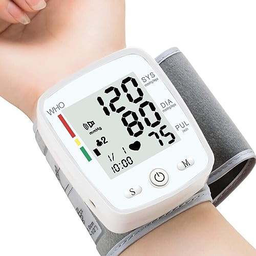 Wrist Blood Pressure Monitor Digital BP Monitor Rechargeable BP Machine with 2x99 Readings Memory Large LCD Display Voice Broadcast Portable Carrying Case