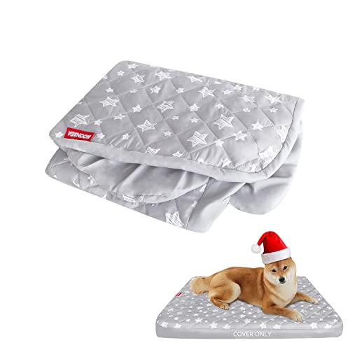Dog Bed Covers Replacement Washable Pet Hair Easy to Remove, Waterproof Dog Bed Covers Noiseless Quilted, Pet Bed Cover Lovely Grey Star Print, Puppy Bed Cover 27x36 Inches, for Dog/Cat, Cover Only