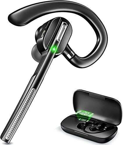 DECHOYECHO Bluetooth Headset V5.1, Wireless Headset with Battery Display Charging Case, Bluetooth Earpiece with Noise Canceling Mic for Driving, Office, Business, Compatible with Cell Phone and PC