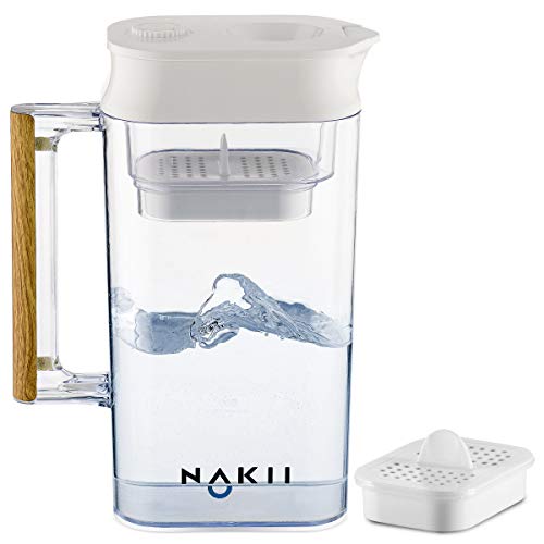 Nakii Water Filter Pitcher - Long Lasting 150 Gallons, Supreme Fast Filtration and Purification Technology, Removes Chlorine, Metals & Fluoride for Clean Tasting Drinking Water, WQA Certified,