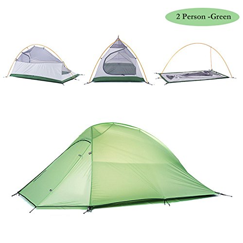 Weanas 1-2 Person 4 Seasons Double Layer Backpacking Tent, Ultralight Aluminum Rod Anti-UV Windproof Waterproof, Free Offer a Groundsheet, for Camping, Hiking, Travel, Hunting (Green, 1-2 Person)