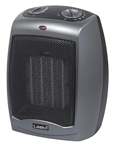 Lasko Electric Ceramic Space Heater with Tip-Over Safety Switch for Home, Overheat Protection, Thermostat and Extra Long Cord, 2 Speeds, 9.2 Inches, Dark Gray, 1500W, 754201