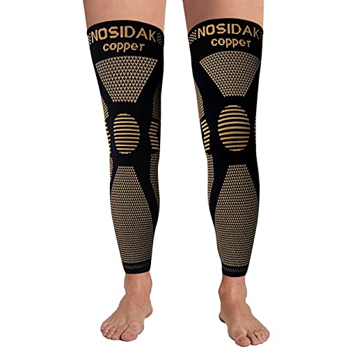 NOSIDAK Full Leg Compression Sleeve (Pair), Copper Knee Sleeves, Anti Slip Compression Stockings, Support for Thigh, Knee, Calf, Arthritis, 20-30mmHg Reduce Varicose Veins and Swelling for Men & Women