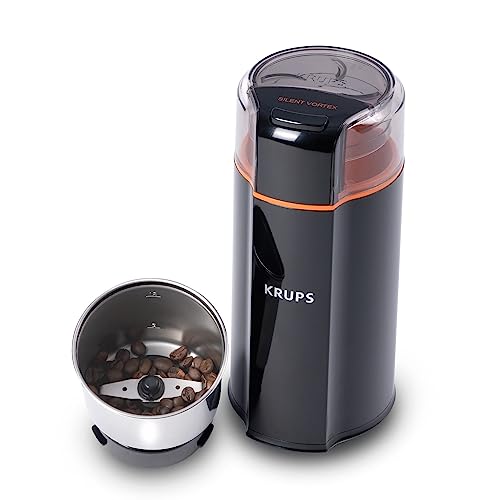 Krups Silent Vortex Coffee and Spice Grinder with Removable Dishwasher Safe Bowl 12 Cup Easy to Use, 5 Times Quieter 175 Watts Dry Herbs, Nuts, Black