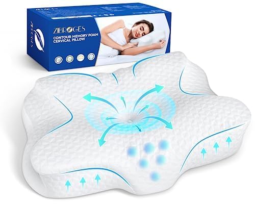 zibroges Memory Foam Cervical Pillow - Side Sleeper Pillow Neck Back Shoulder Pain Relief Sleeping Support Your Head - Cooling Ergonomic Orthopedic Contour Bed Pillow for Side Back Stomach Sleeper