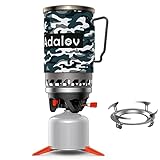 Backpacking Camping Stove 1.4L, AdaLov 2-in-1 Outdoor Camping Cooking System Portable Hiking Stoves Propane Camp with Pot & Pan for Trekking, Fishing, Hunting Trips and Emergency Use