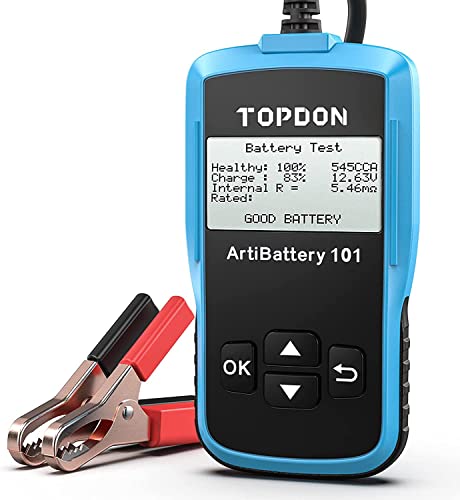 TOPDON AB101 Car Battery Tester 12V Car Battery Load Tester on Cranking Charging Systems, 100-2000 CCA Automotive Alternator Analyzer for Cars/SUVs/Light Trucks with Flooded AGM Gel Types