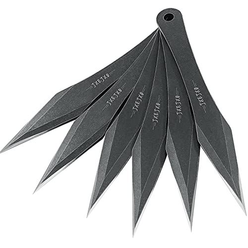 JXE JXO Throwing Spikes, 6Pack 9.4' Stainless Steel No Spin Throwing Set with Nylon Belt Sheath