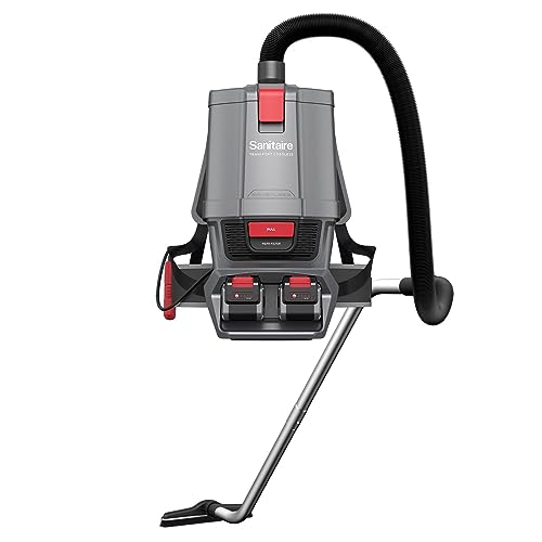 Sanitaire Transport Commercial Cordless Backpack Vacuum with Adjustable Wand, Dual 24V Batteries, Handheld Controls, SC580A. Gray