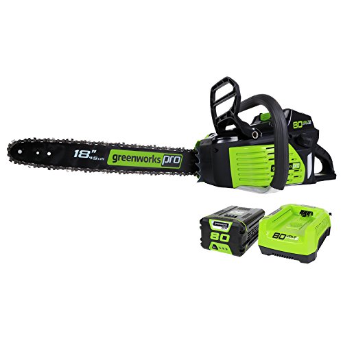 Greenworks Pro 80V 18-Inch Brushless Cordless Chainsaw, 2.0Ah Battery and Rapid Charger Included GCS80421