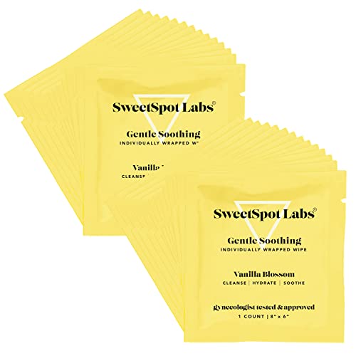 SweetSpot Labs On-The-Go pH Balanced Feminine Wipes, Cleanse & Refresh, Vanilla Blossom, 30 Individually Wrapped Wipes