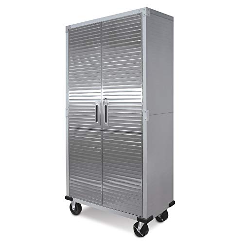 Seville Classics UltraHD Solid Steel Rolling Lockable Metal Storage Cabinet Locker Organizer w/Adjustable Shelves for Garage, Warehouse, Office, Classroom, 36' W x 18' D x 72' H, Granite