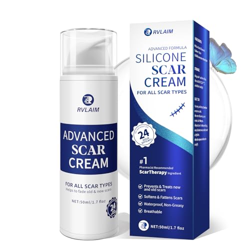 Rvlaim Scar Cream Gel, Advanced Silicone Scar Gel, Professional Scar Removal Cream for Surgical Scars, Stretch Mark, Keloid Bump, C-Section, Burn, Old and New Scars 1.7 oz(50g)
