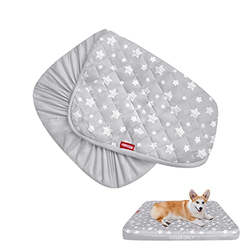 Waterproof Dog Bed Covers Replacement Washable Pet Hair Easy to Remove, Dog Pillow Cover Quilted, Pet Bed Cover Lovely Grey Star Print, Puppy Bed Cover 30x20 Inches, for Dog/Cat