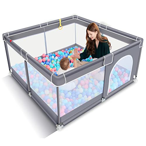 TODALE Baby Playpen for Toddler, Large Baby Playard, Indoor & Outdoor Kids Activity Center with Anti-Slip Base, Sturdy Safety Play Yard with Soft Breathable Mesh, Playpen for Babies(Gray,50”×50”)