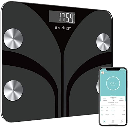 Body Fat Scale, Bveiugn Smart Scale for Body Weight BMI Digital Bathroom Wireless Scales, Body Composition Analyzer with Health Monitor Sync Apps, 400 lbs - Black