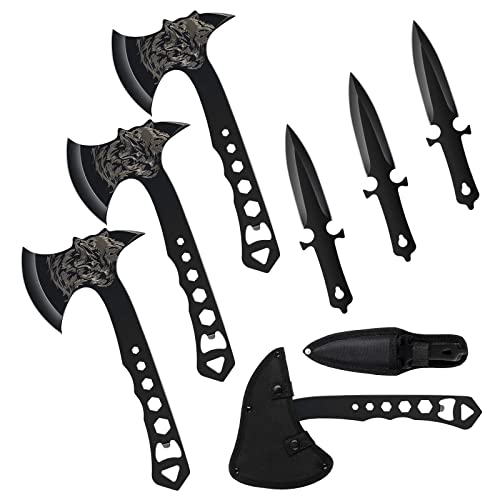 Throwing Knives, Throwing Axes and Tomahawks 3 Pack Set with Bottle Opener and Nylon Sheath, 10in Throwing Hatchet for Competition and Recreation