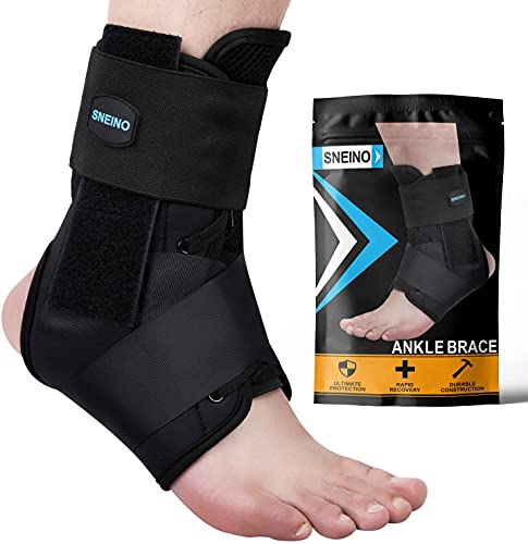 SNEINO Ankle Brace for Women & Men - Ankle Brace for Sprained Ankle, Ankle Support Brace for Achilles,Tendon,Sprain,Injury Recovery, Lace up Ankle Brace for Running, Basketball, Volleyball(Medium)