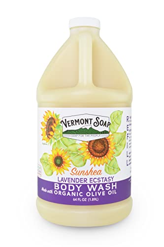 VERMONT SOAP Natural Body Wash with Shea Butter, Mild Gel Body Wash for Moisturizing and Soothing Skin, Fragrance Free Body Wash for Women & Men (Lavender Ecstasy, 64oz)