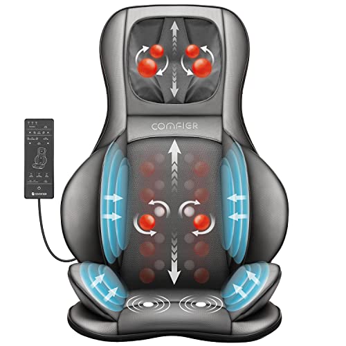 COMFIER Neck and Back Massager with Heat,Shiatsu Massage Chair Pad Portable with Compress & Rolling,Kneading Massager for Full Back & Shoulder, Full Body,Grey