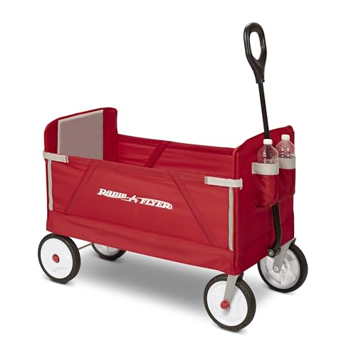 Radio Flyer 3-in-1 EZ Folding Wagon Ride On For Kids, Garden, & Cargo, Red Collapsible Wagon