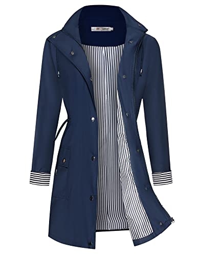 Womens Rain Coats with Hood Waterproof Rain Jacket Lightweight Windbreaker Raincoat Navy Blue M